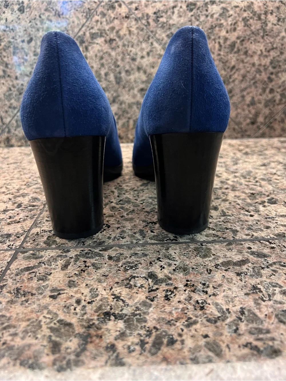 Franco Sarto Blue Suede Block Rounded Toe Heel Pumps